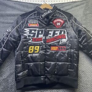 R3BEL Mens Black Speed Car Racing Bomber Jacket Size Small #408